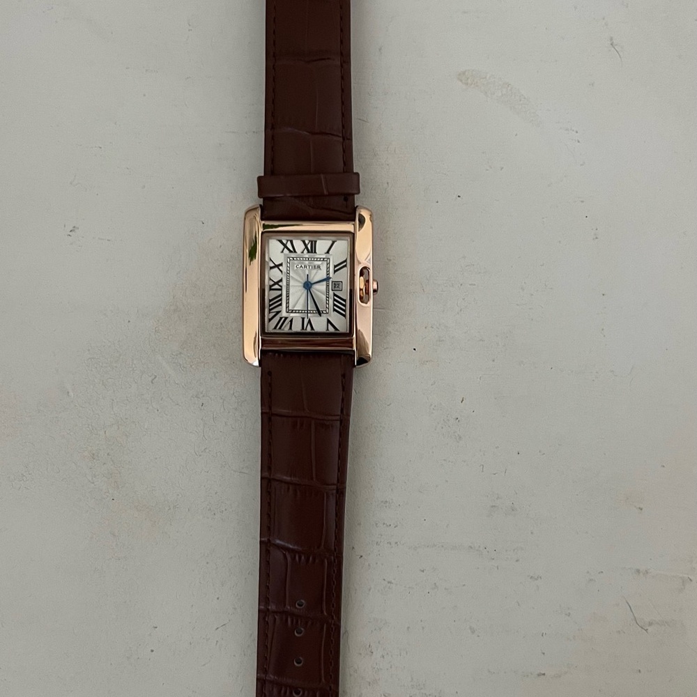 Brown Faux-Leather Strap Watch with Rose Gold-Tone Face